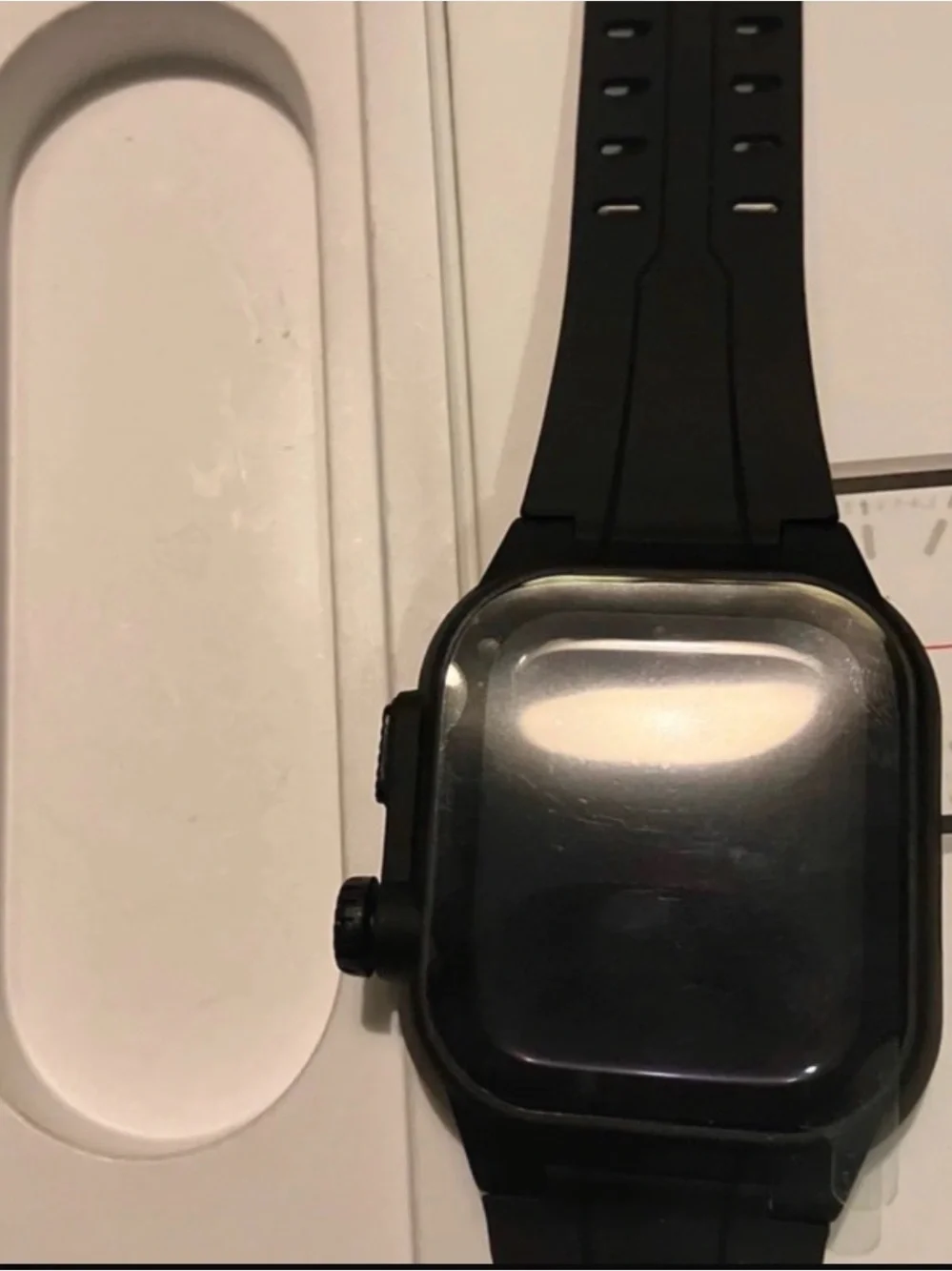 Apple Watch with Black Sport Band 45mm with Lifeproof case
